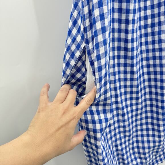J. McLaughlin 100% Linen Gingham Shift Dress M Blue White Beach Vacation Preppy - Picture 5 of 12